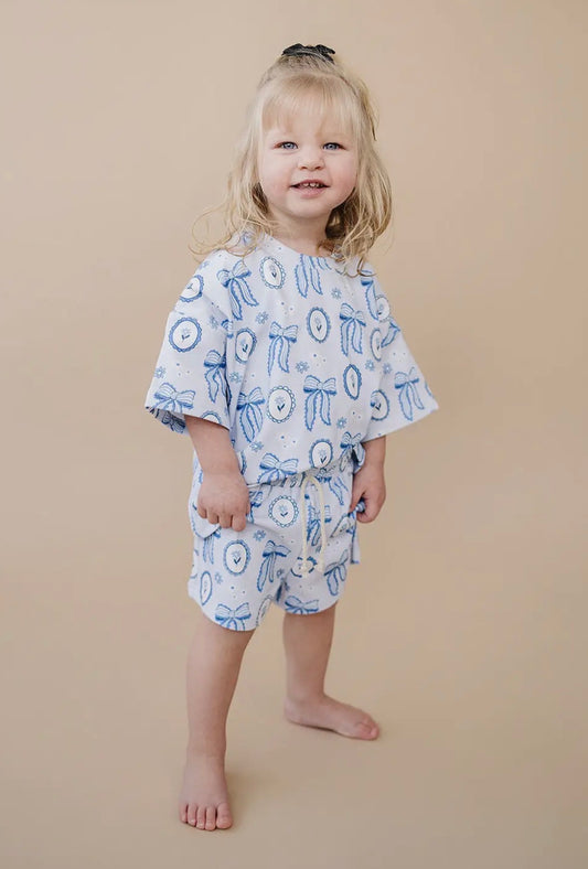 Blue Bow Shorts Set