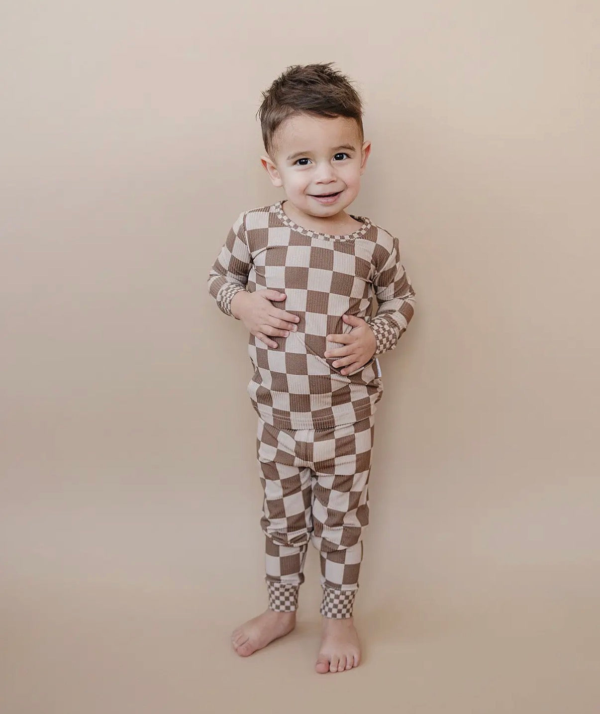 Tan Checked Ribbed Bamboo Set