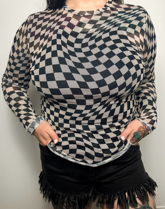 Checkered Mesh Top: B&W (S left)