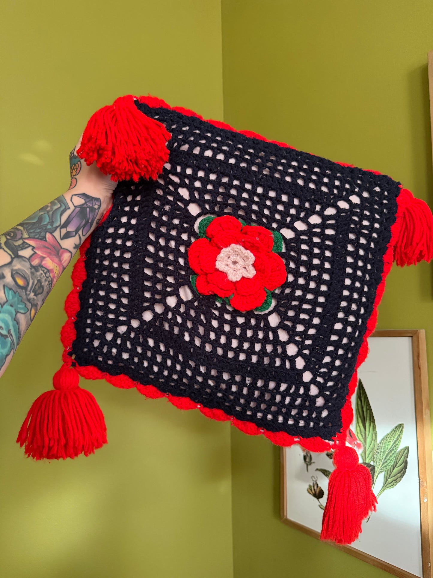Red Flower Pillow : 2 Sided