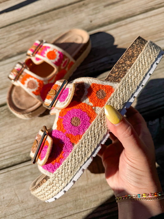 Floral Crochet Sandals : Pink & Orange Combo