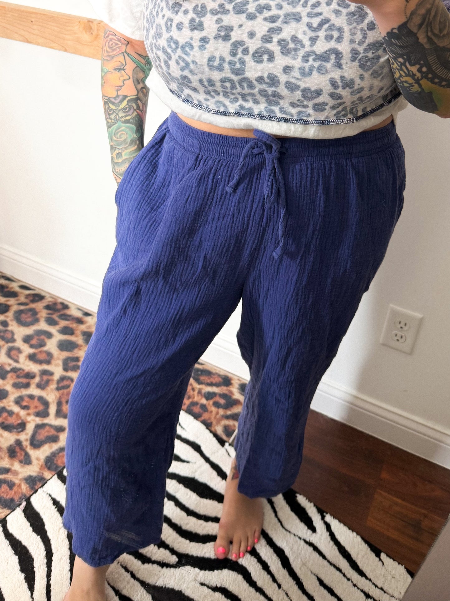 Blue Elastic Waist Pants : L