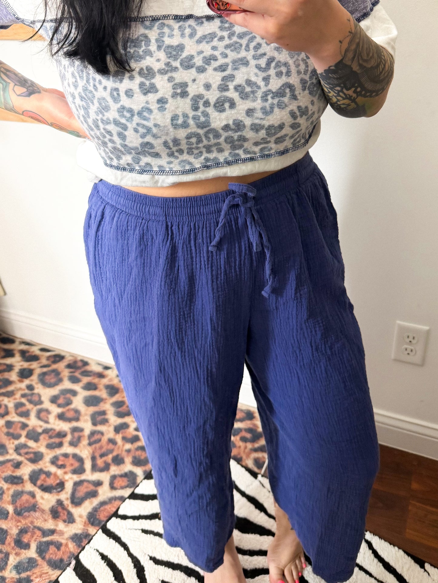 Blue Elastic Waist Pants : L
