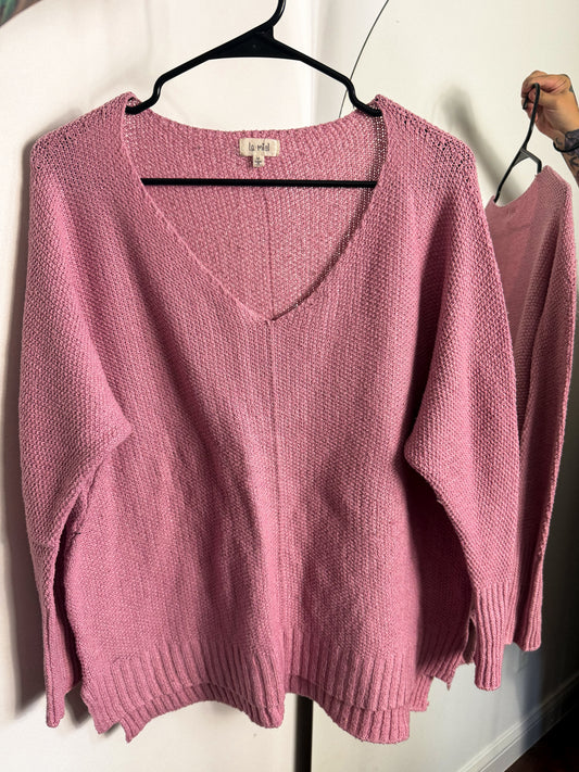 V Neck Sweater : Rose : M