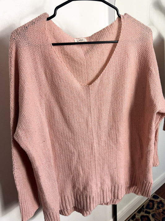 V Neck Sweater : Light Pink : M