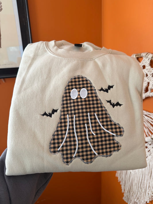 Gingham Ghost Embroidered Crew