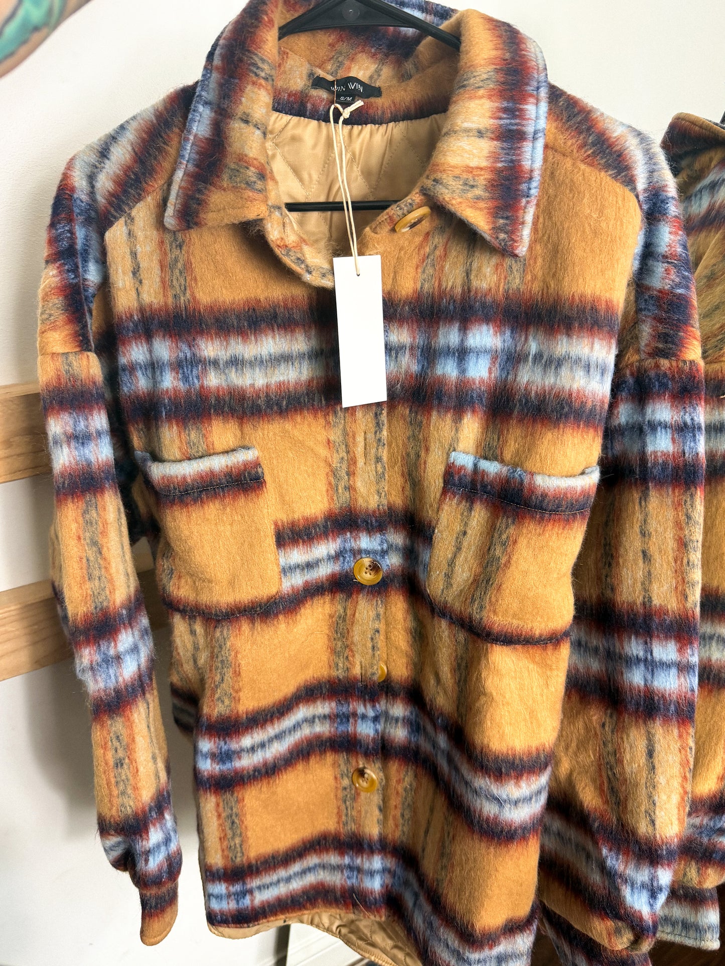 Camel Plaid Shacket : NEW W/ Tag : S/M