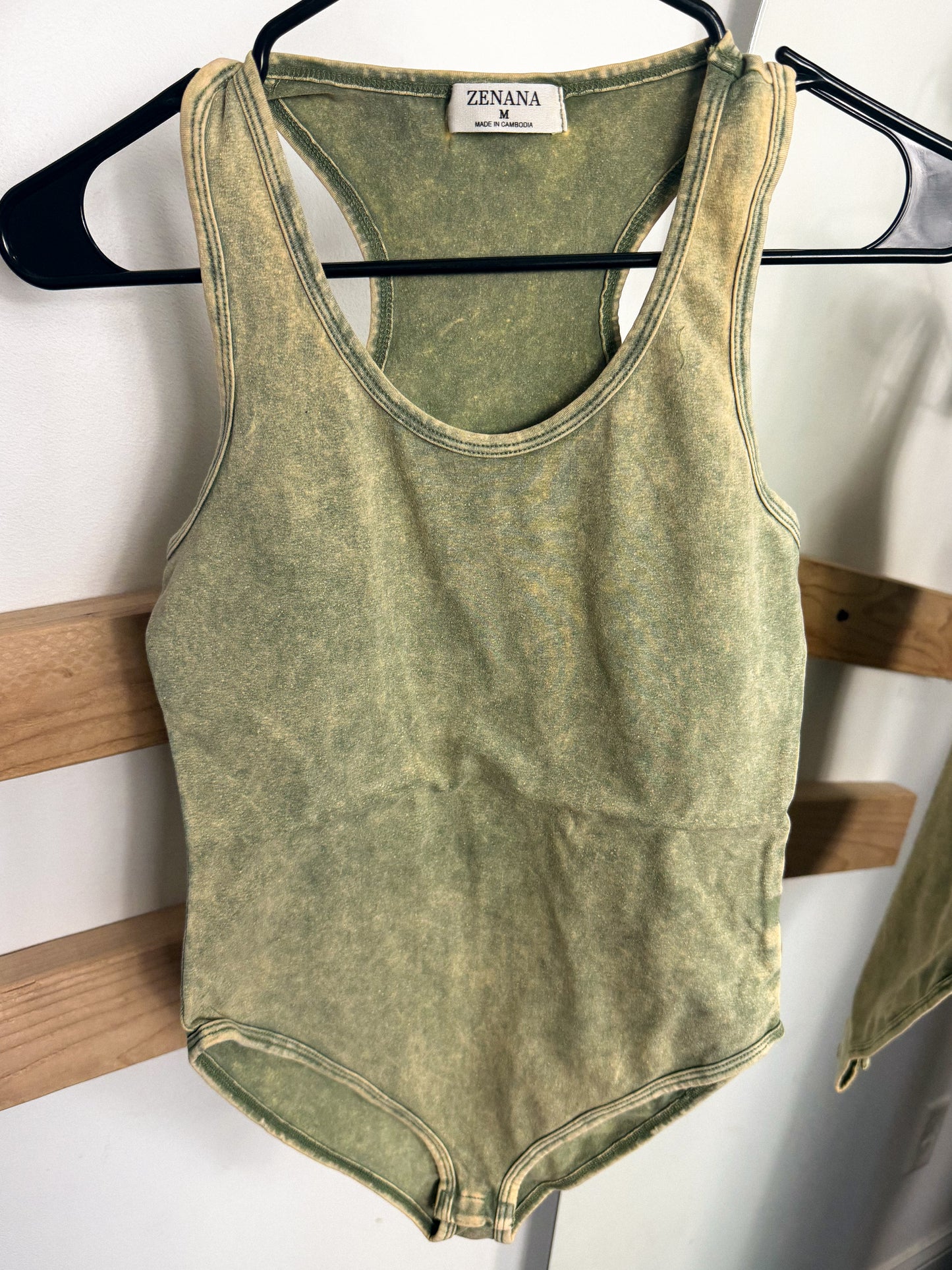 Olive Mineral Wash Bodysuit : M : NEW