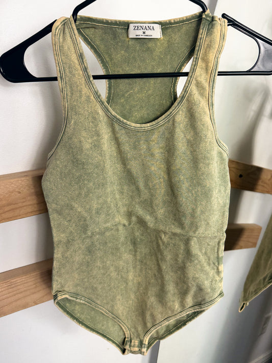 Olive Mineral Wash Bodysuit : M : NEW