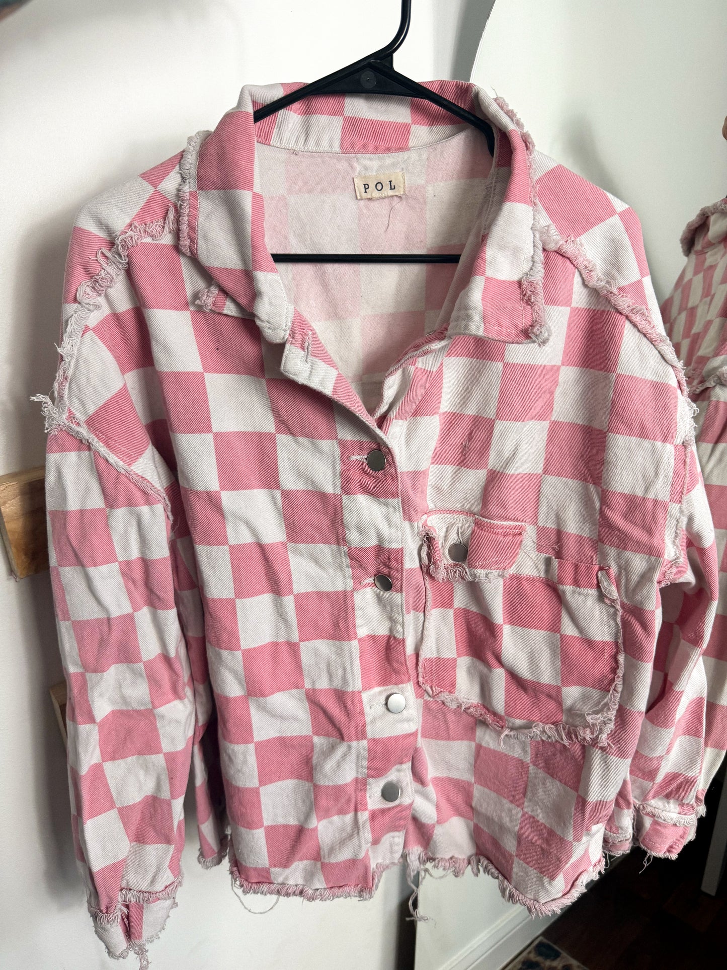 POL Pink Checker Denim Jacket : M : Oversized