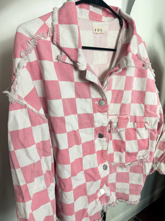 POL Pink Checker Denim Jacket : M : Oversized