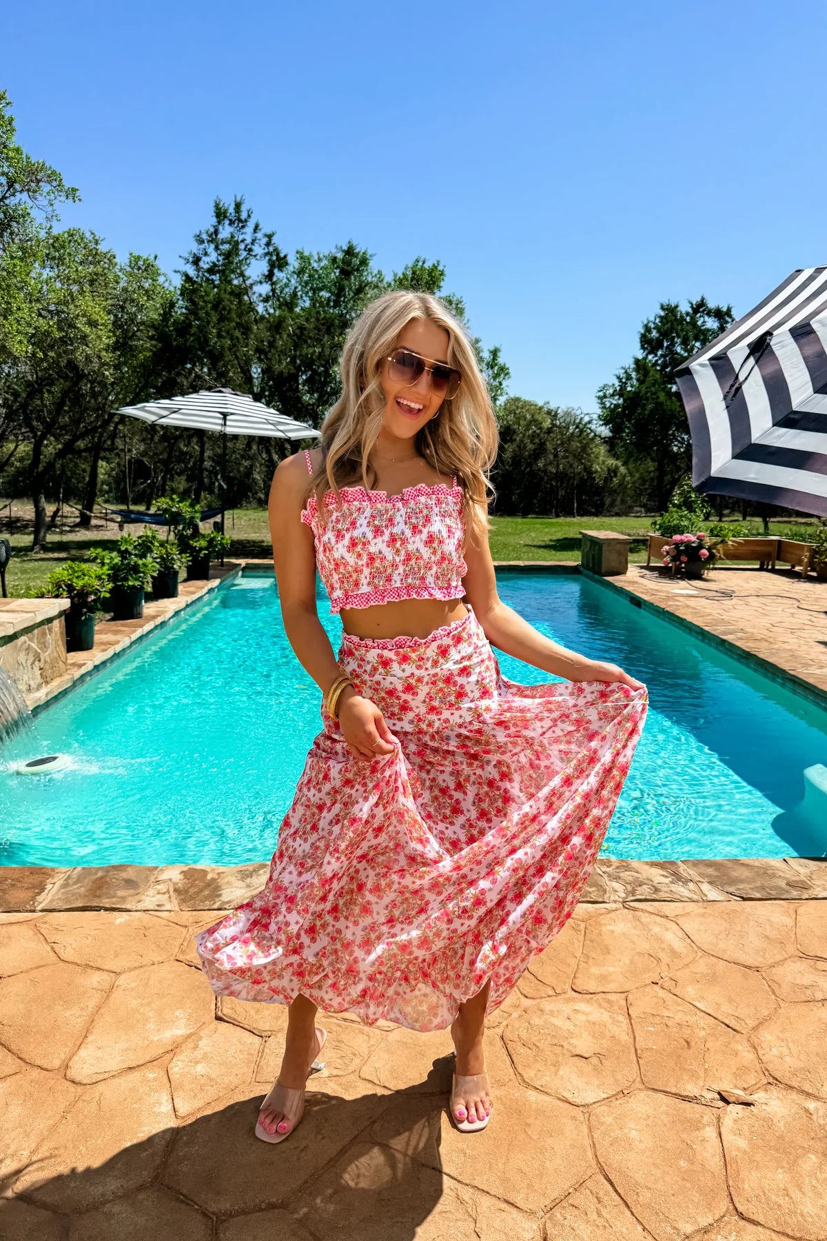 Floral Checker Swim Bottom + Skirt Combo | PREORDER