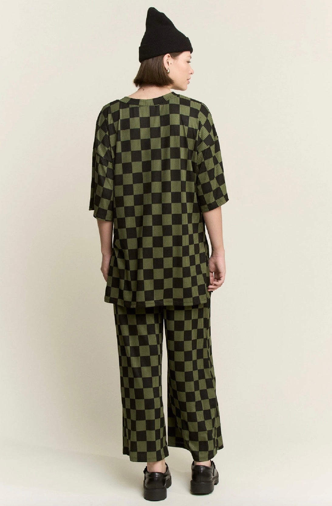 Ribbed Checked Set | Olive