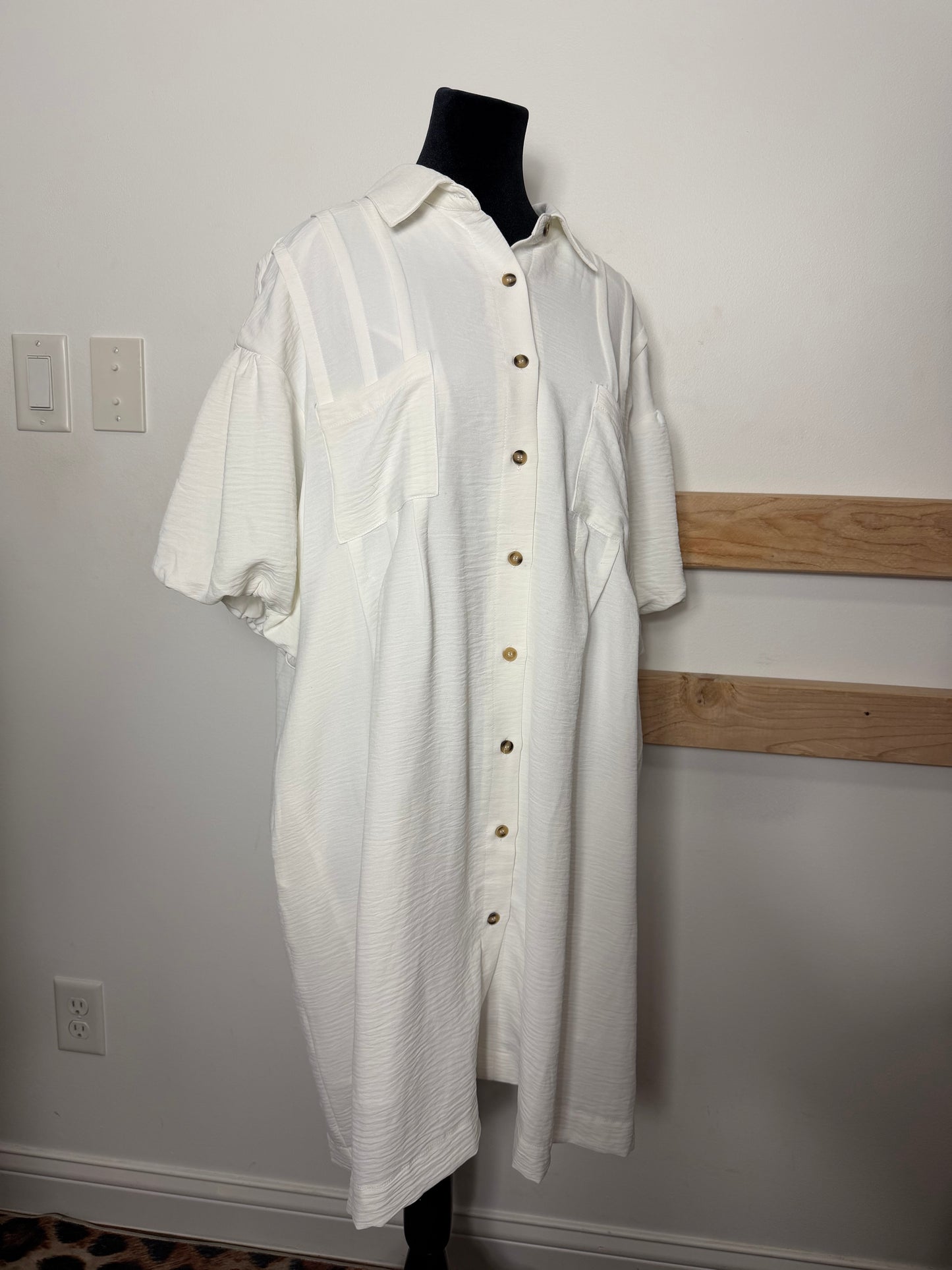 White Bubble Sleeve Dress : XL