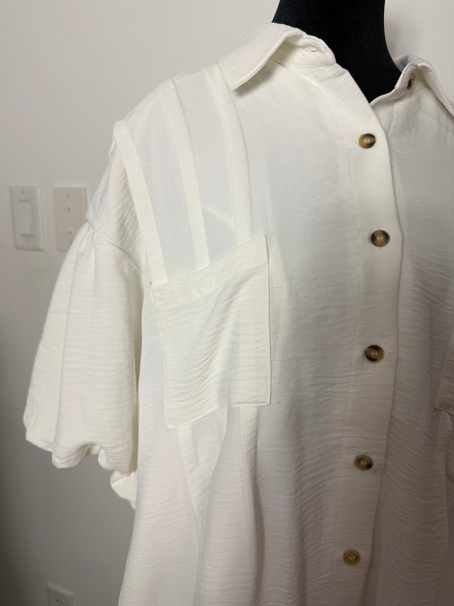 White Bubble Sleeve Dress : XL