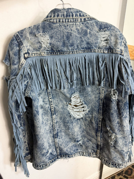 Fringe Denim Jacket : Fantastic Fawn : M
