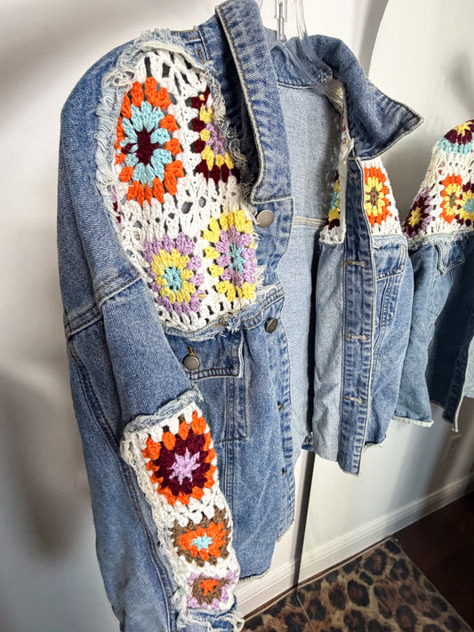 Crochet Detail Denim Jacket : M