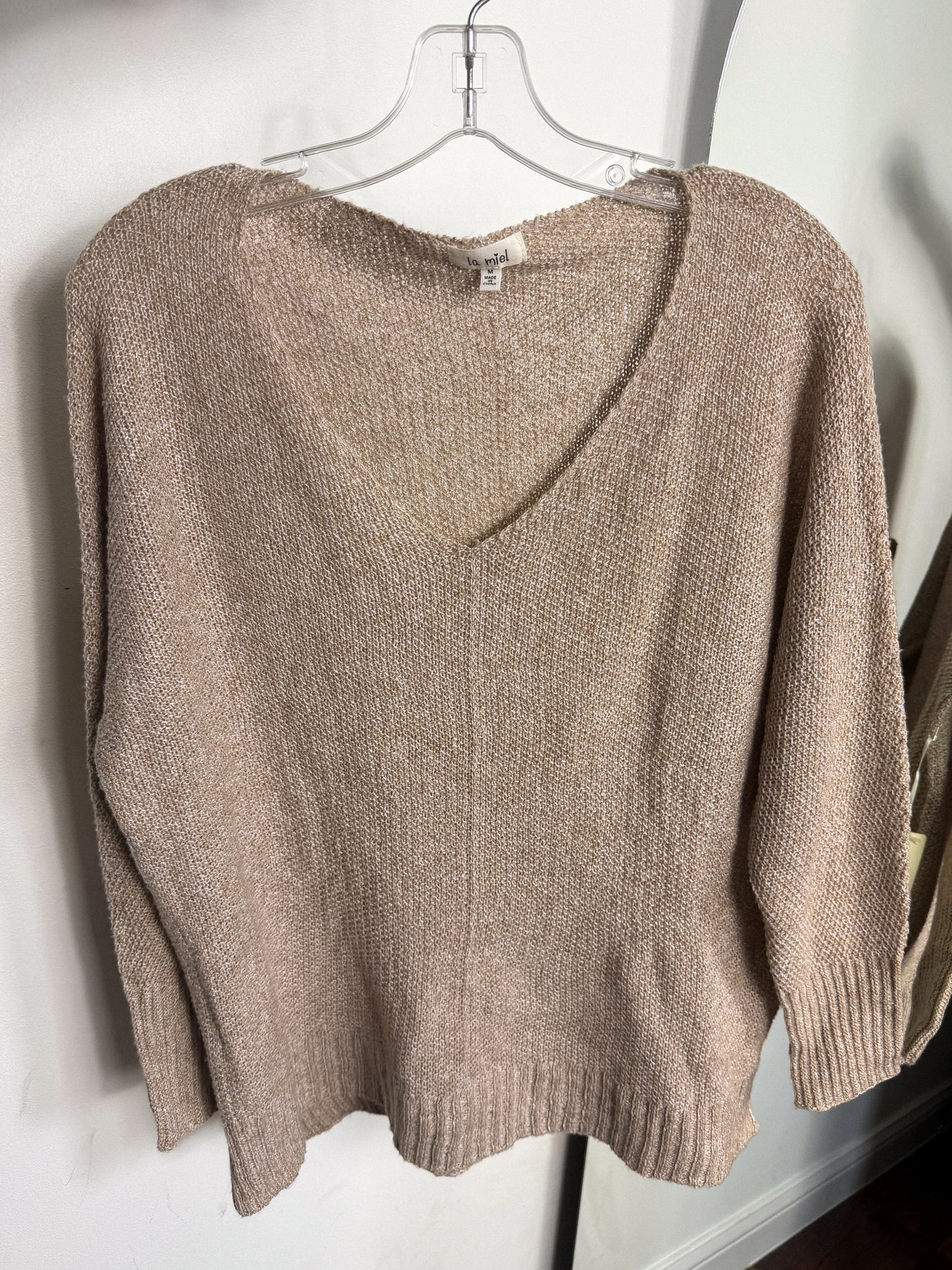 Sand V Neck Sweater Top : NEW W TAG : M