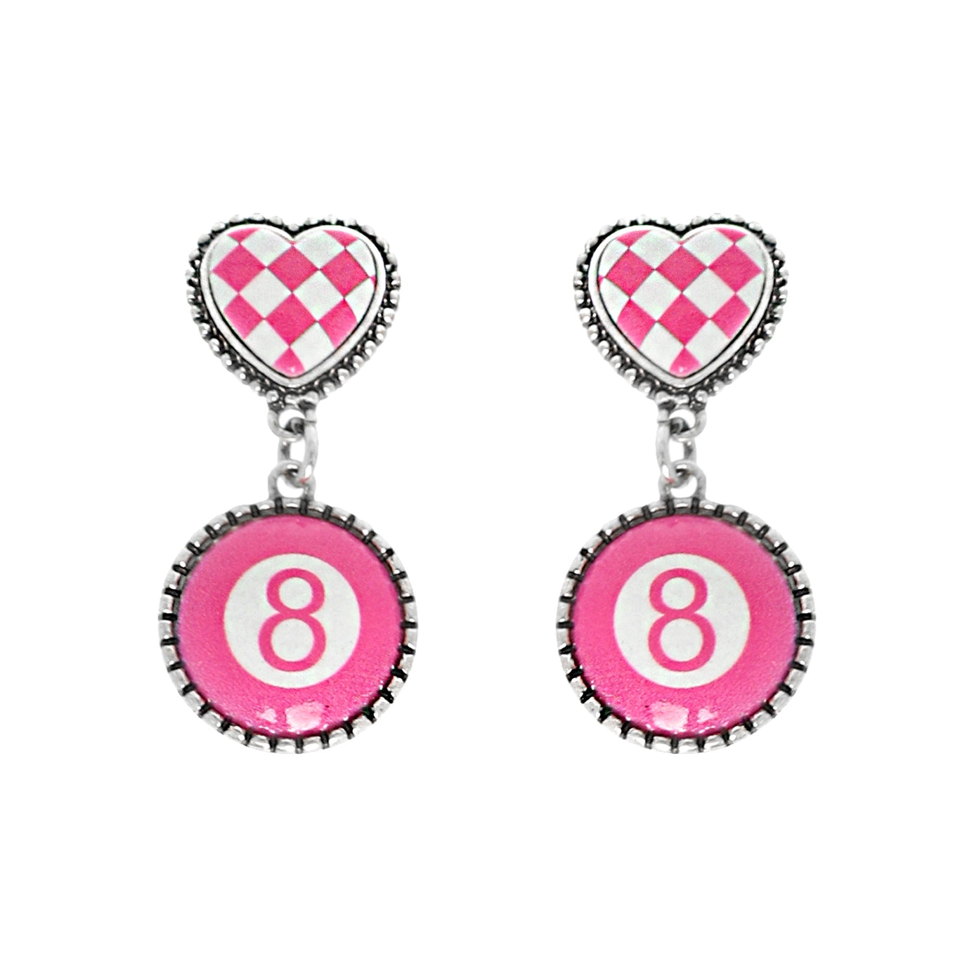Checker Heart 8 Ball Earrings | PREORDER