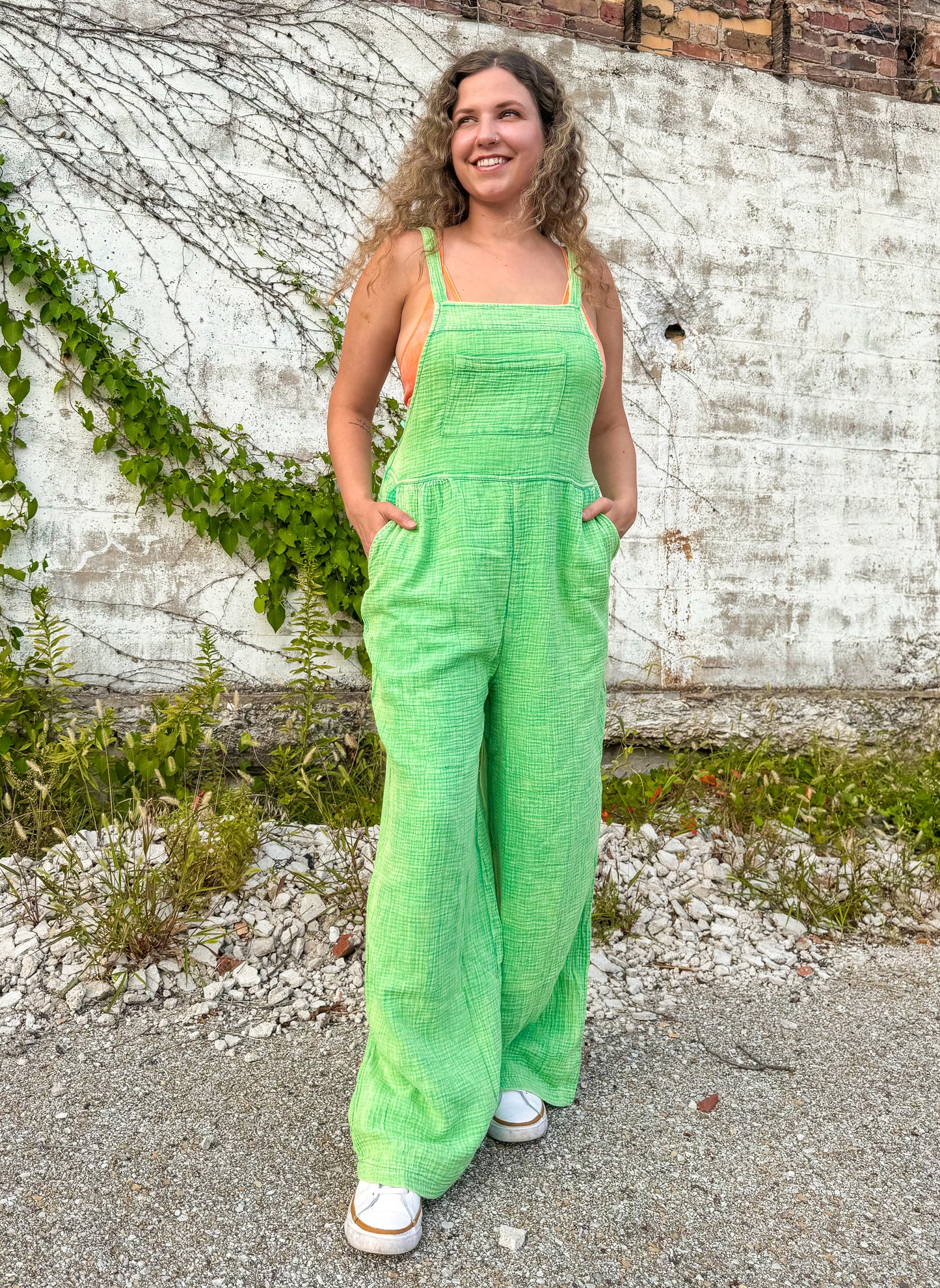 Good Day Gauze Overalls : Green