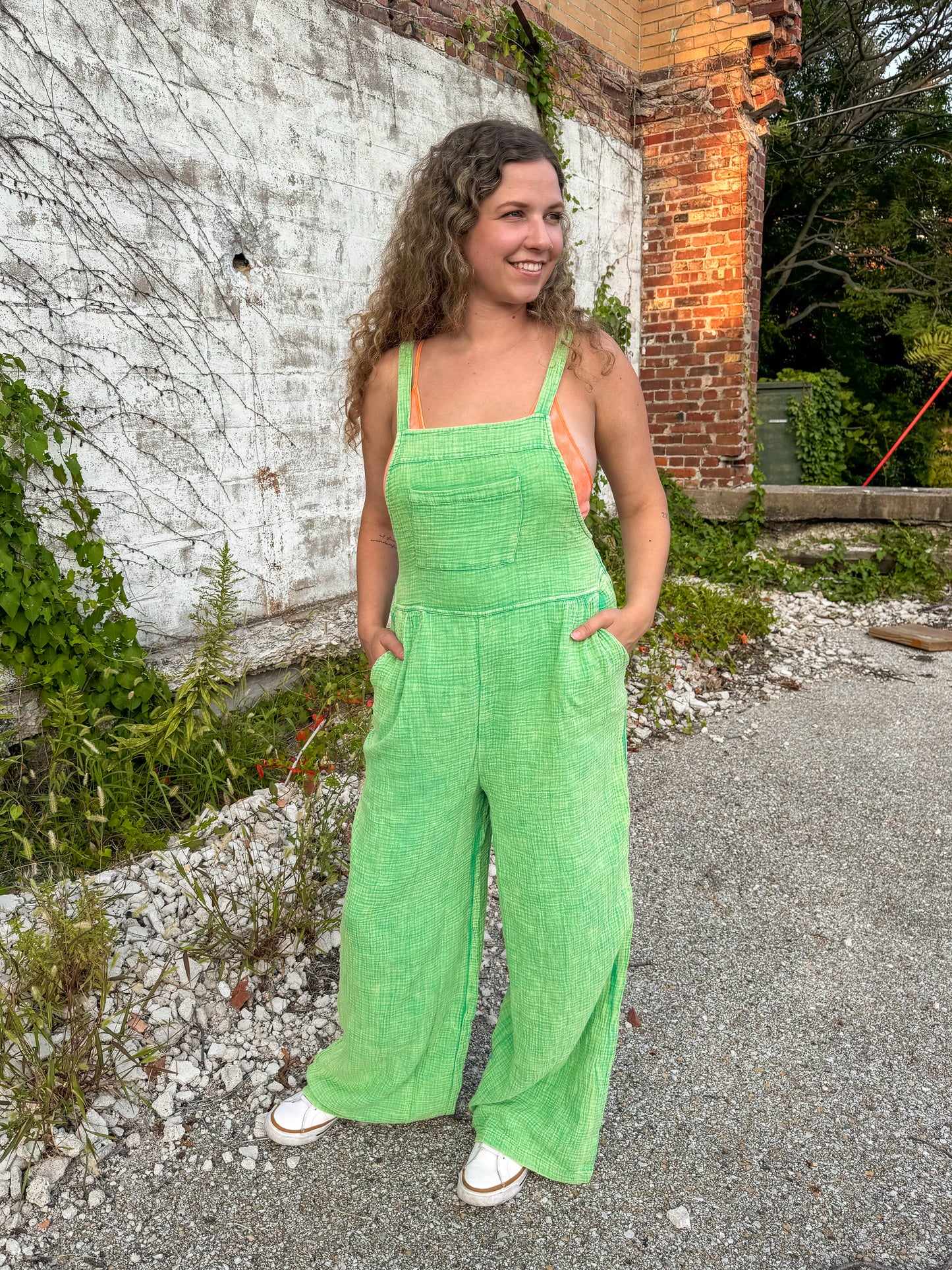 Good Day Gauze Overalls : Green