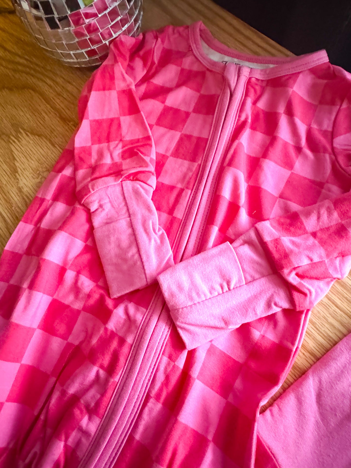 Pink Checkered Footie : Bamboo